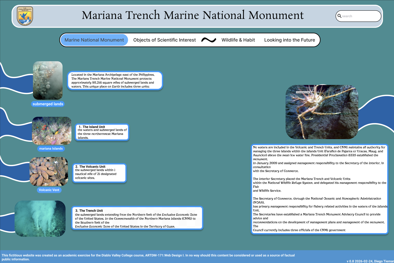 Homepage of the website