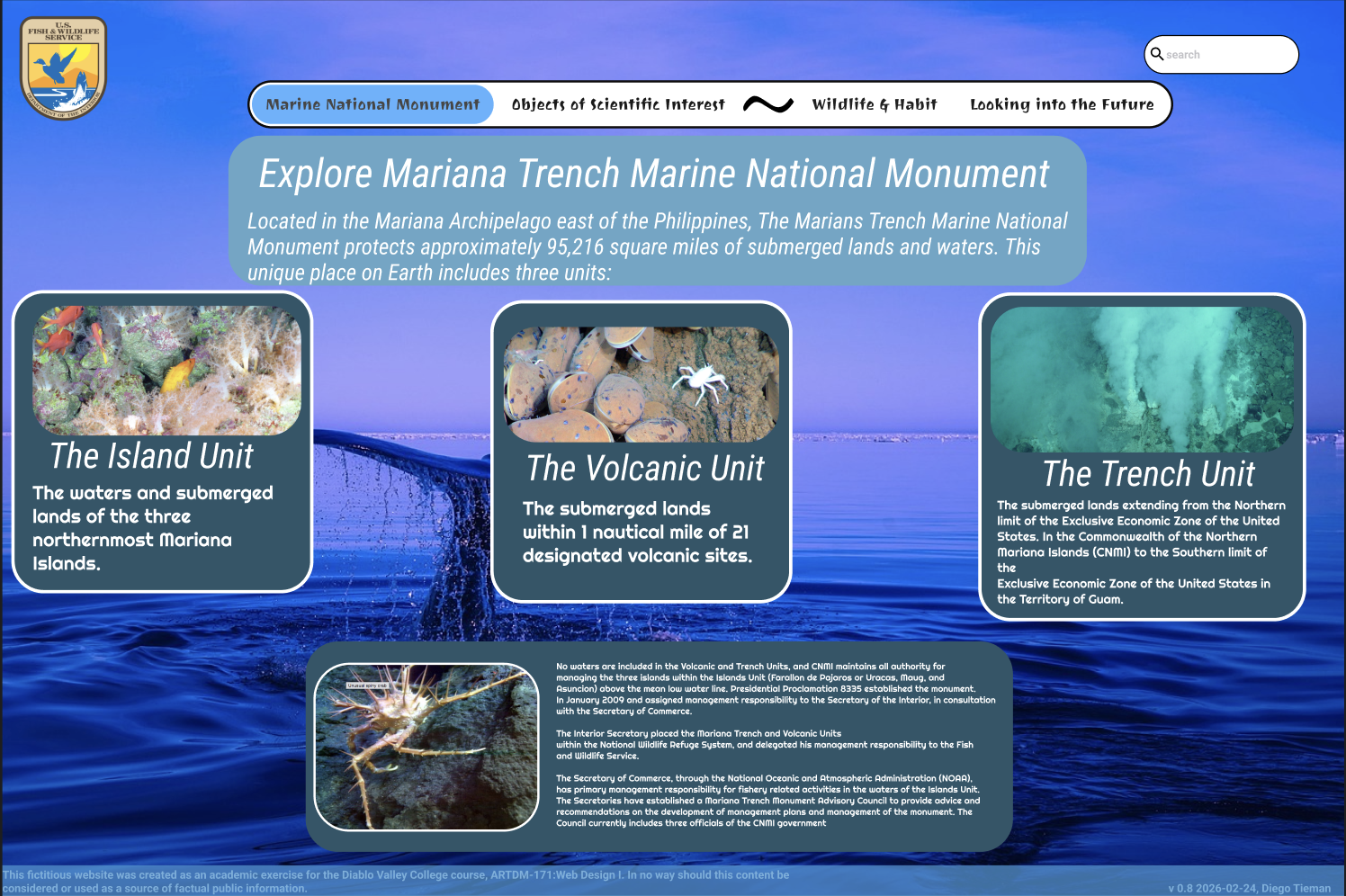 Homepage of the website